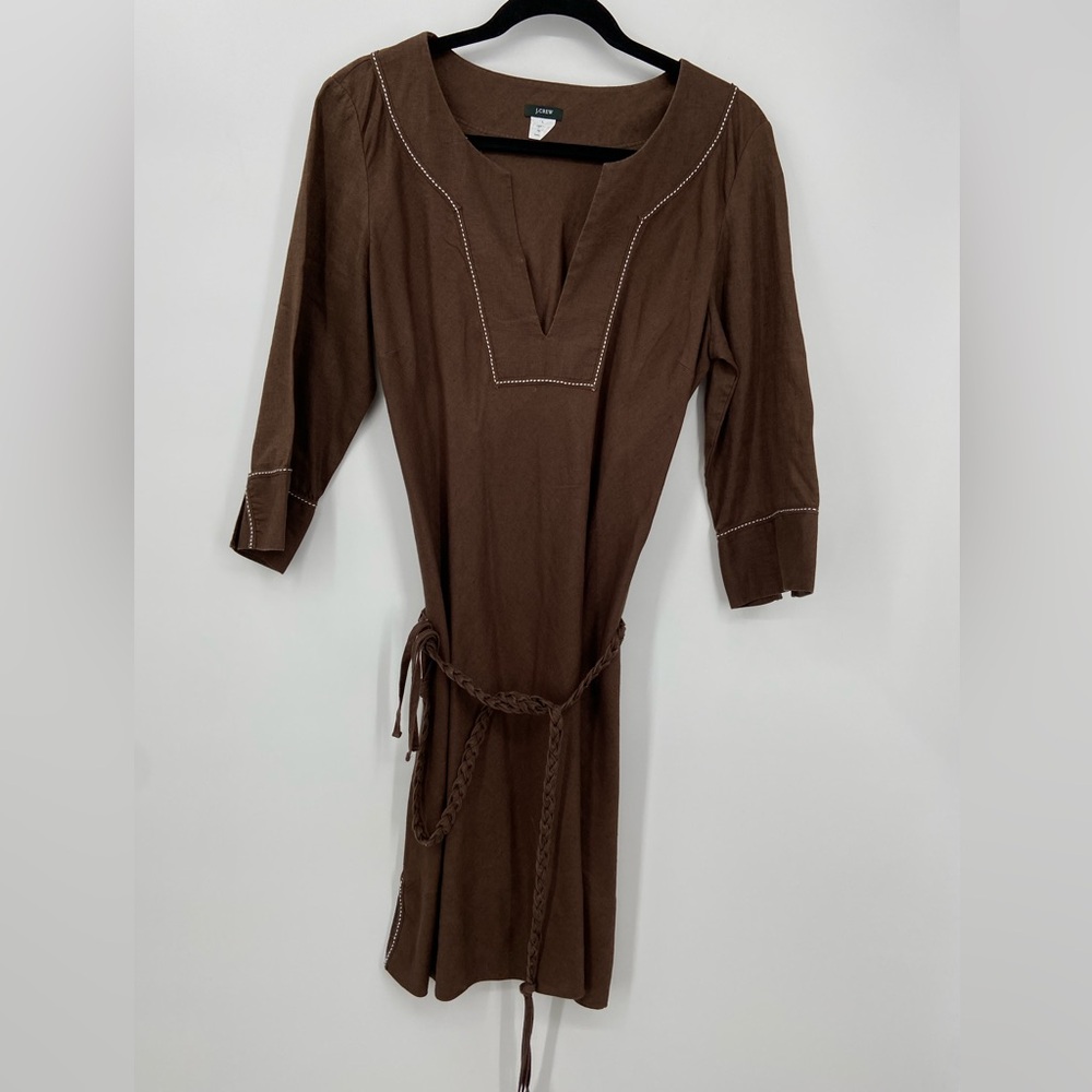 J crew vintage linen tunic dress 3/4 sleeve, white‎ top stitch, sz L